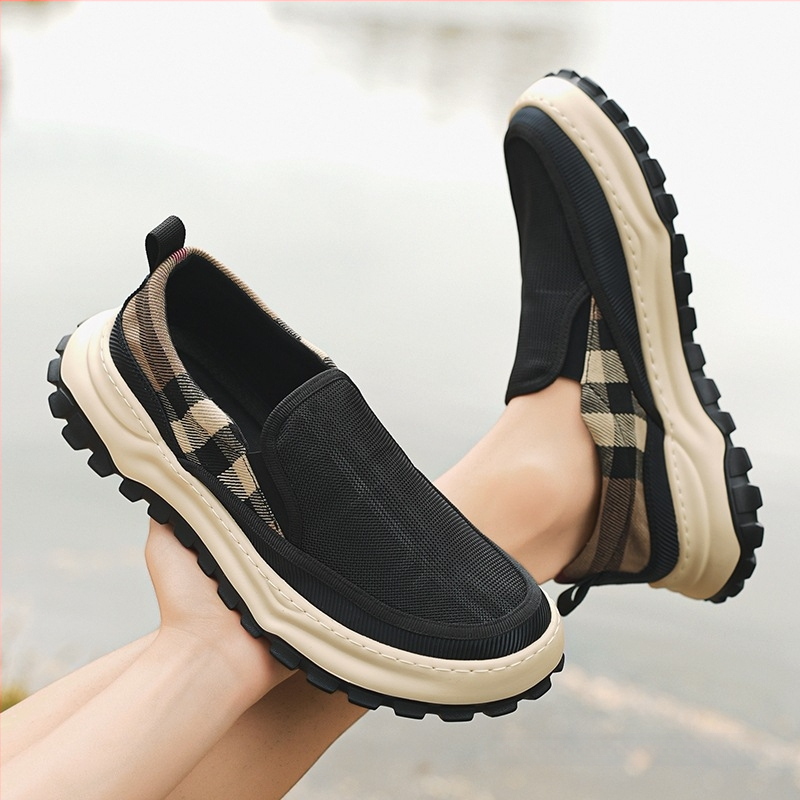 Audekla apavi vīriešiem pavasara elpojoši melni darba aizsardzības darba vecie Pekinas auduma apavi vīriešu uzvelkamie ikdienas apavi