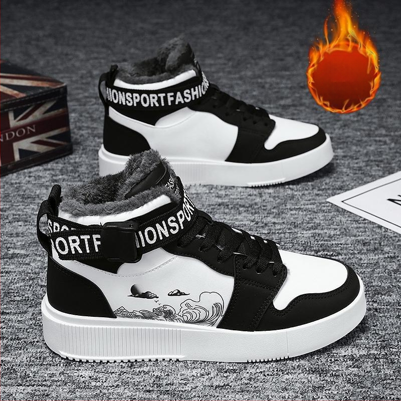 Ősz és tél Új polár bélésű pamutcipők Magas szárú deszkás cipők Tornacipők Vastag talpú alkalmi gyerekcipők Férfi cipők tinédzsereknek és diákoknak