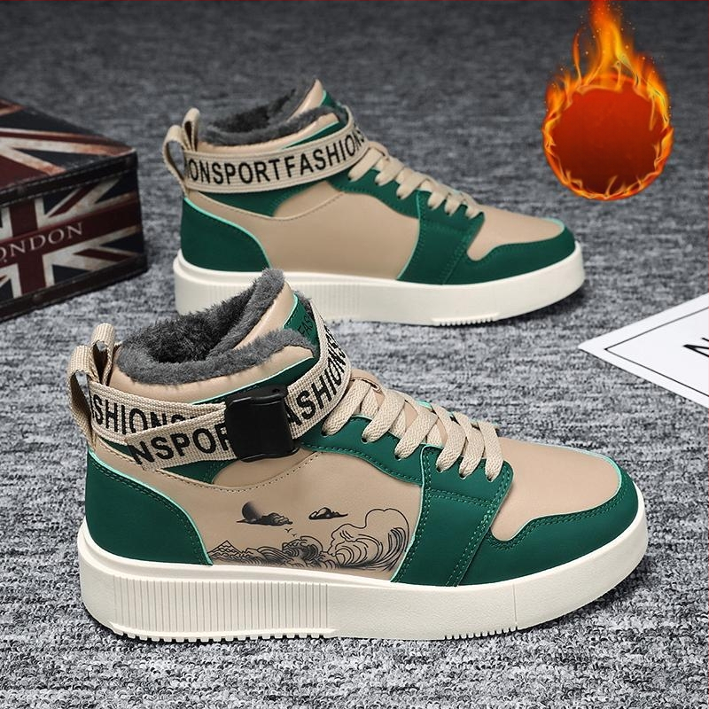 Ősz és tél Új polár bélésű pamutcipők Magas szárú deszkás cipők Tornacipők Vastag talpú alkalmi gyerekcipők Férfi cipők tinédzsereknek és diákoknak