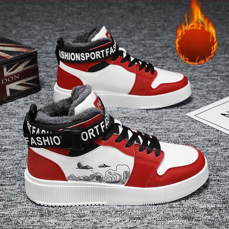 Ősz és tél Új polár bélésű pamutcipők Magas szárú deszkás cipők Tornacipők Vastag talpú alkalmi gyerekcipők Férfi cipők tinédzsereknek és diákoknak