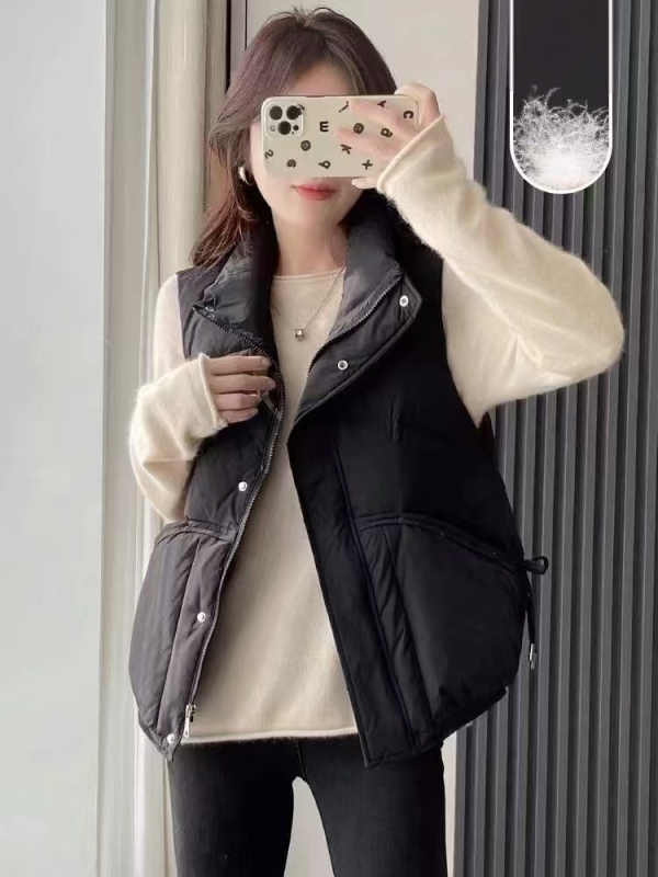 2024 m. žieminė nauja pūkinė liemenė moterims, madinga, suvarstoma apykakle, laisvalaikio stiliaus, balta, pūkinė, šilta, visų rungtynių, Pinghu