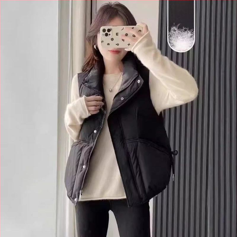 2024 m. žieminė nauja pūkinė liemenė moterims, madinga, suvarstoma apykakle, laisvalaikio stiliaus, balta, pūkinė, šilta, visų rungtynių, Pinghu