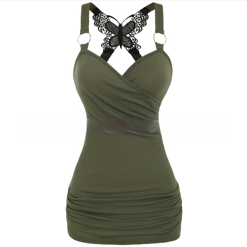 Európai és amerikai Y2K stílusú szexi női ruházat fodros pánttal, váll nélküli kötött pillangós csipke keresztpántos tank top szexi csipke