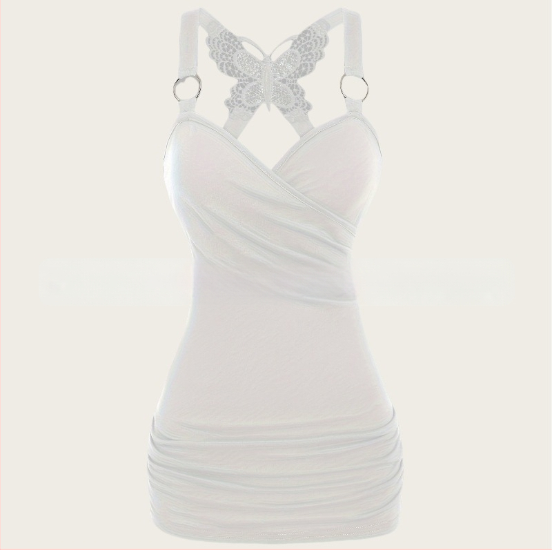 Európai és amerikai Y2K stílusú szexi női ruházat fodros pánttal, váll nélküli kötött pillangós csipke keresztpántos tank top szexi csipke