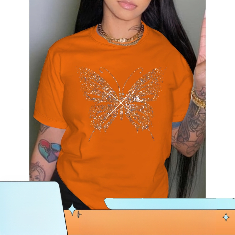 Ljetna ležerna majica kratkih rukava s uzorkom sjajnih leptira, 95% poliester, 5% rastezljivo pletivo