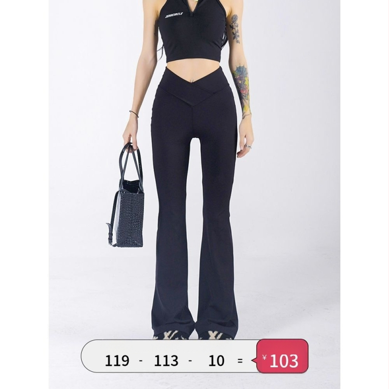 Fekete, karcsúsított nadrág, női, őszi új, magas derekú, karcsúsító, V-derekú, dögös lányos jóga sportnadrág nőknek