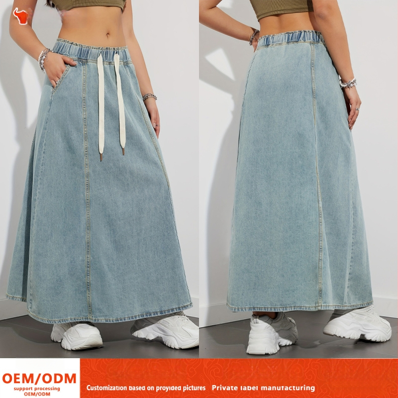 Határokon átnyúló külkereskedelmi európai és amerikai független állomás amerikai design érzéke laza derékú nagy lenge szoknya farmer szoknya női lezser hosszú szoknya