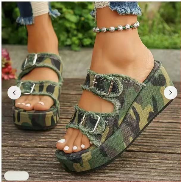 Nyári új külkereskedelmi plus size eresztett sarkú farmer övcsatos bebújós szandálok európai és amerikai hétköznapi felsőruházat női cipők