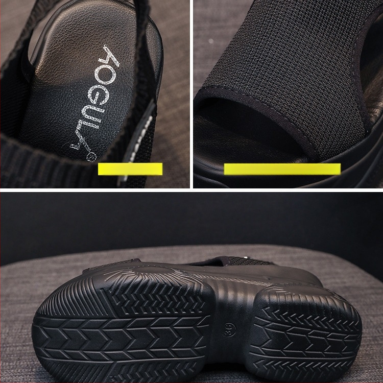 Éktalpú szandálok nőknek 2021 Nyár Új Stílusú Halszájú Nyitott Orrú Platform Vastag Talpú Elasztikus Sligével Szőtt Belső Magasító Római Szandálok Női