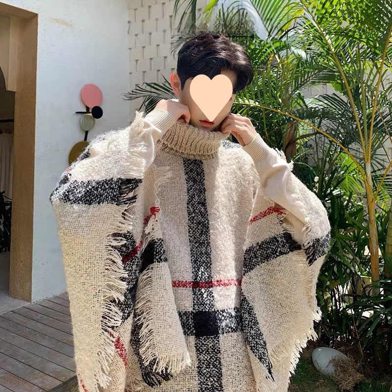 Európai állomás divattervező magas gallérú ujjatlan sálas pulóver divatos férfi denevérujjú stylist dzseki