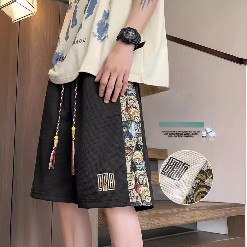 Hiina stiilis meeste suvised pluss-suuruses lühikesed püksid, karuplahvatused 2024. aasta uue disainiga, Sense Tide kaubamärgi vabaaja lohvakad püksid