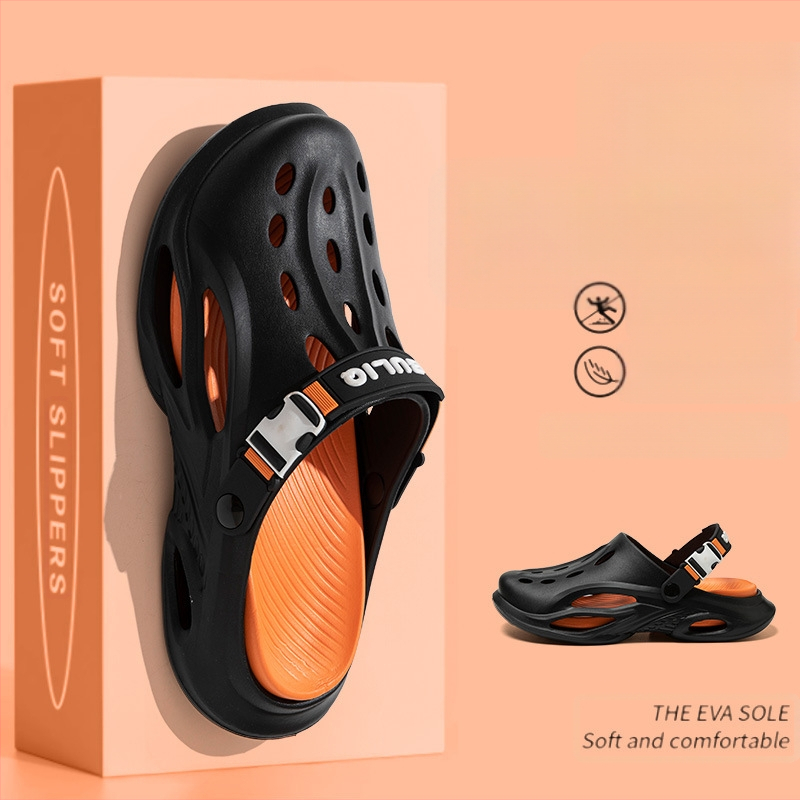 Papucsok 2025 Nyári Új Üreges Lélegző Baotou Kettős Felhasználású Lyukú Cipő Férfi Alkalmi Gátlási Puha Talpú Strandcipő
