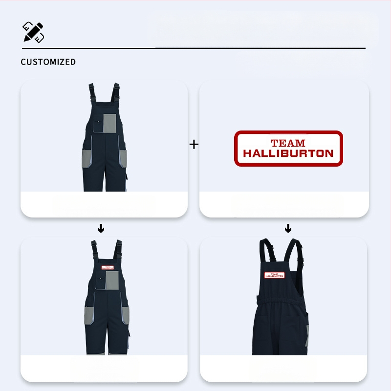 Piiriülesed kolmemõõtmelised suurte taskutega kombinesoonid, eritellimusel trükitud värvisobitavad mitme taskuga kombinesoonid, tehaseriided, töökaitseriietus