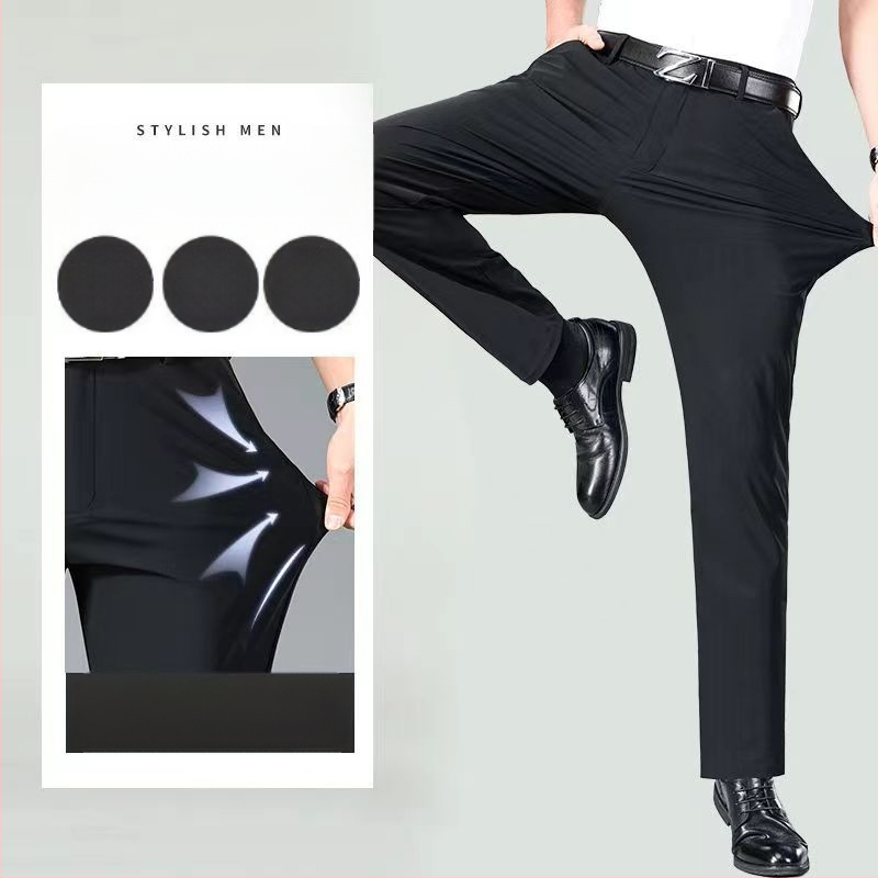 Nyári vékony lezser nadrág középkorúaknak és időseknek, jégselyem nadrág, férfi rugalmas lezser nadrág, laza, magas derekú, kiváló minőségű nadrág