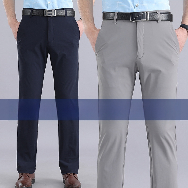 Nyári vékony lezser nadrág középkorúaknak és időseknek, jégselyem nadrág, férfi rugalmas lezser nadrág, laza, magas derekú, kiváló minőségű nadrág