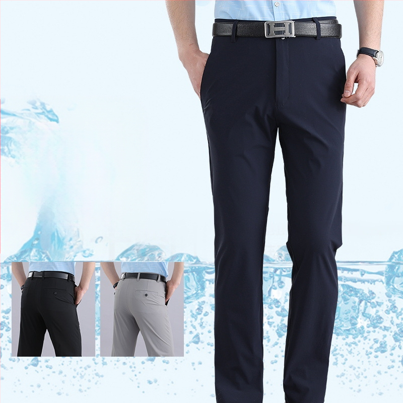 Nyári vékony lezser nadrág középkorúaknak és időseknek, jégselyem nadrág, férfi rugalmas lezser nadrág, laza, magas derekú, kiváló minőségű nadrág