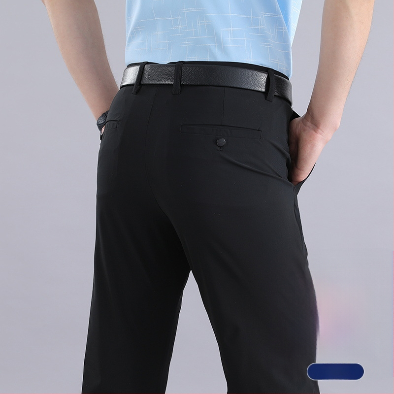 Nyári vékony lezser nadrág középkorúaknak és időseknek, jégselyem nadrág, férfi rugalmas lezser nadrág, laza, magas derekú, kiváló minőségű nadrág