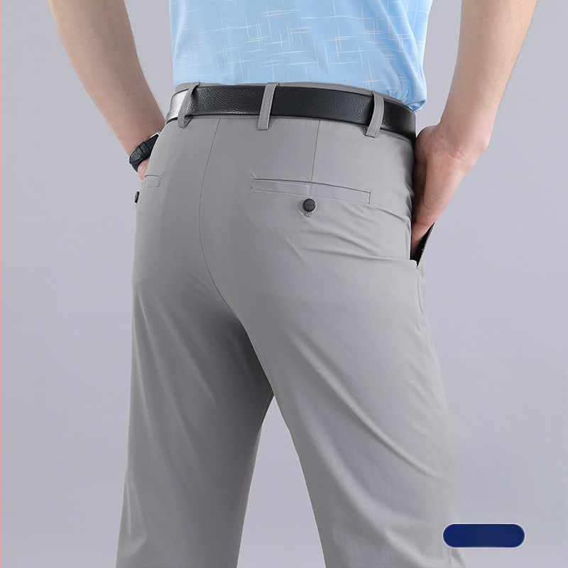 Nyári vékony lezser nadrág középkorúaknak és időseknek, jégselyem nadrág, férfi rugalmas lezser nadrág, laza, magas derekú, kiváló minőségű nadrág