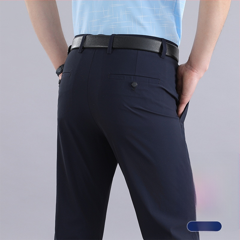 Nyári vékony lezser nadrág középkorúaknak és időseknek, jégselyem nadrág, férfi rugalmas lezser nadrág, laza, magas derekú, kiváló minőségű nadrág