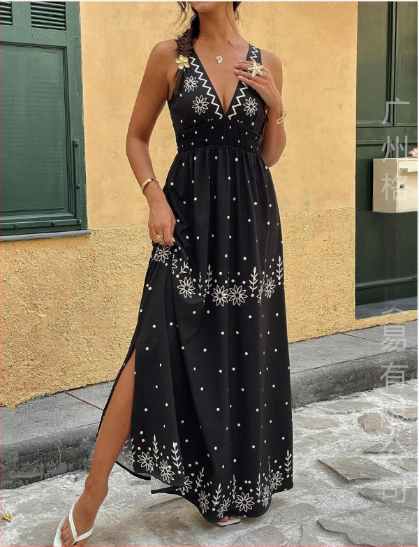 Spot Amazon Tiktoktemu európai és amerikai ruházati új nyári stílusú V-nyakú hosszú ruha határokon átnyúló