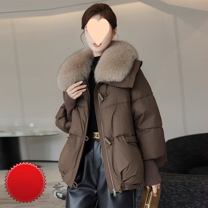 2025 m. žieminė nauja pūkinė medvilninė striukė, moteriška trumpa vakarietiško stiliaus korėjietiška laisva medvilninė striukė su kailine apykakle, sustorinta medvilnine striuke