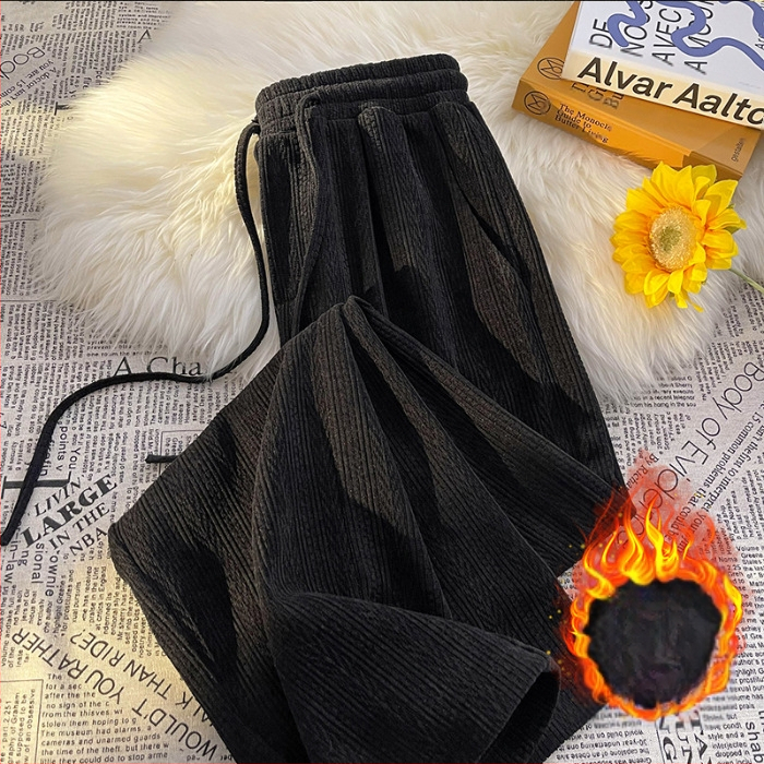 Zsenília bő szárú nadrág női őszi-téli 2024 új polár bélésű, magas derekú, drapézott tavaszi-őszi egyenes szabású nadrág