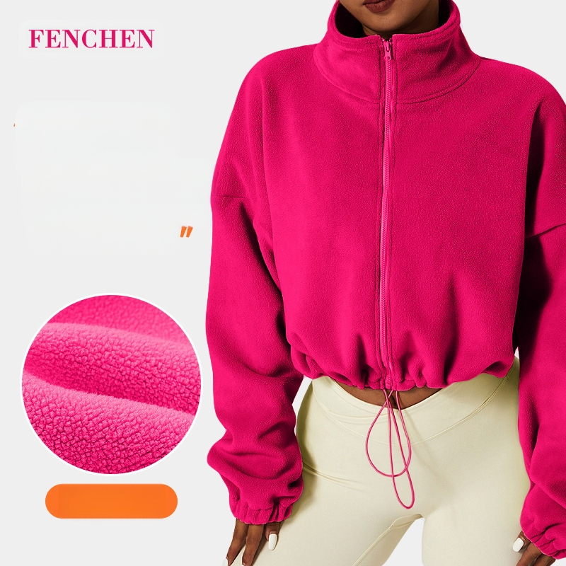 Žieminė vilnos pamušalu sustorinta sportinė striukė moterims, olimpinio grūdo vilnos apykaklė, laisvalaikio megztinis lauko fitneso laisvalaikio striukė