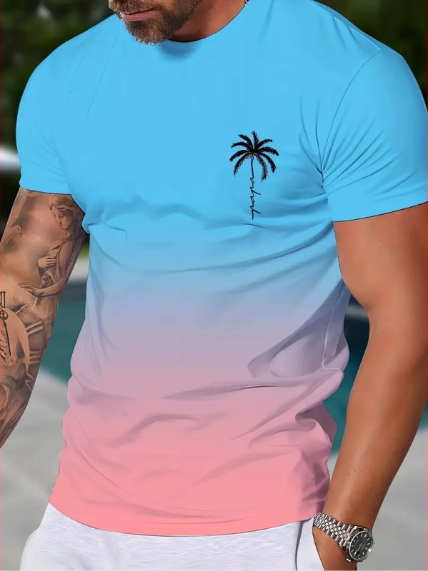 Vara nou respirabil casual lejer all-match tricou top 3D digital imprimare gradient bărbați sport mânecă scurtă