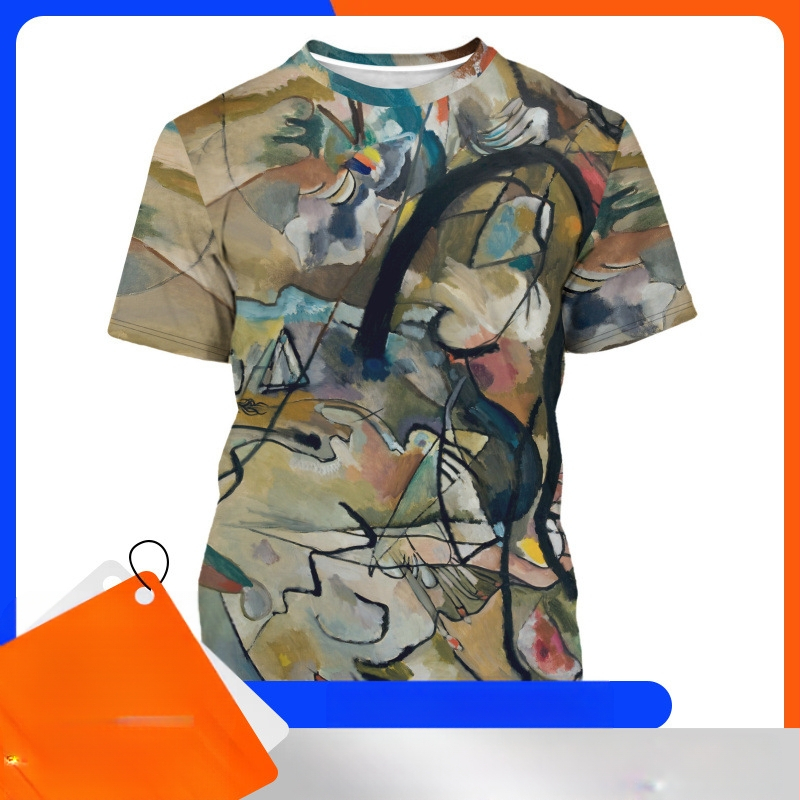 2024 új Amazon külkereskedelmi 3D digitális nyomtatású fekete stílusú elemes póló európai és amerikai divatos férfi