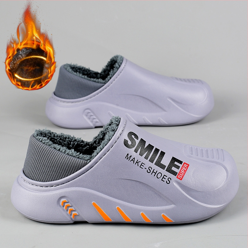 2023 őszi és téli férfi cipők hétköznapi divatos polár bélésű meleg papucs külső viselet zárt orrú pamut cipő otthoni szőrös cipők