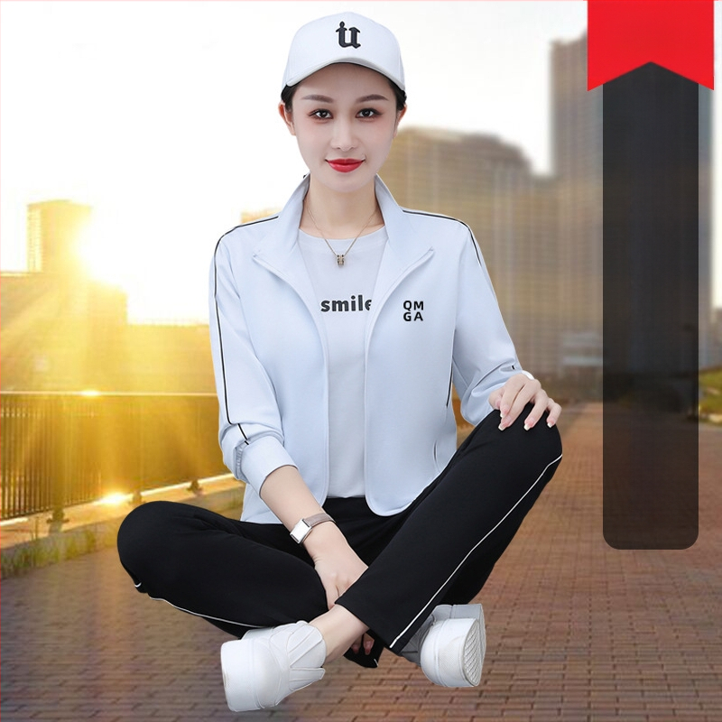 Costum de toamnă pentru mame de vârstă mijlocie, la modă, din trei piese, îmbrăcăminte sport casual nouă pentru femei, primăvară și toamnă, la modă, respirabil