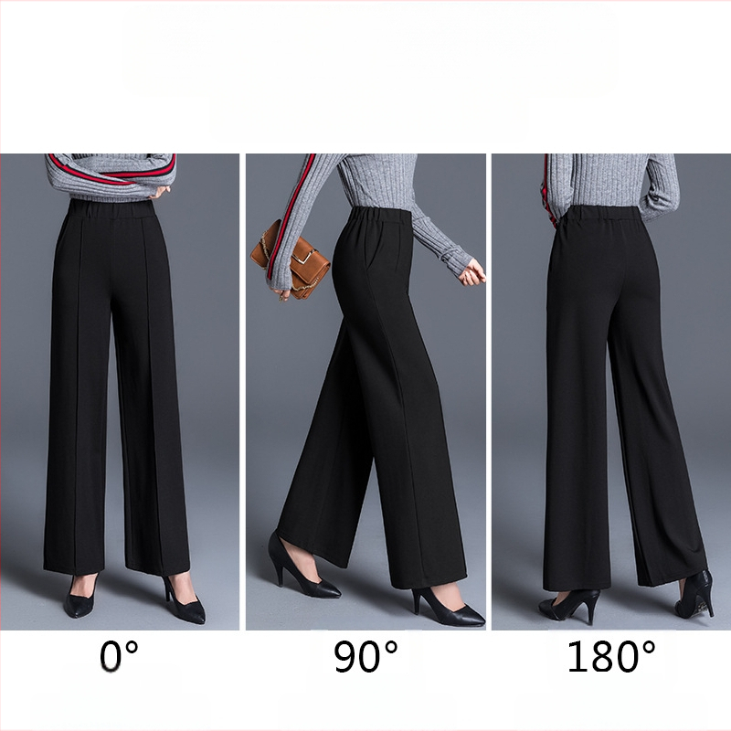 Piiriüleselt hangitud mustad pluss-suuruses laiad püksid naistele sügis-talvel kõrge vöökohaga drapeeringuga lahtised keskealiste emade vabaaja sirged püksid kevadeks