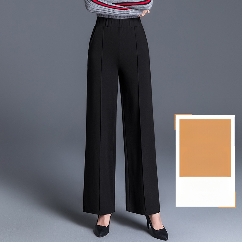 Piiriüleselt hangitud mustad pluss-suuruses laiad püksid naistele sügis-talvel kõrge vöökohaga drapeeringuga lahtised keskealiste emade vabaaja sirged püksid kevadeks