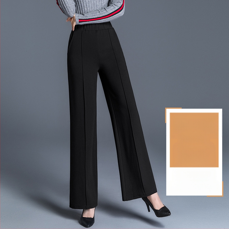 Piiriüleselt hangitud mustad pluss-suuruses laiad püksid naistele sügis-talvel kõrge vöökohaga drapeeringuga lahtised keskealiste emade vabaaja sirged püksid kevadeks