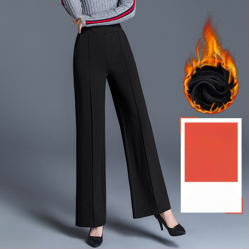 Piiriüleselt hangitud mustad pluss-suuruses laiad püksid naistele sügis-talvel kõrge vöökohaga drapeeringuga lahtised keskealiste emade vabaaja sirged püksid kevadeks