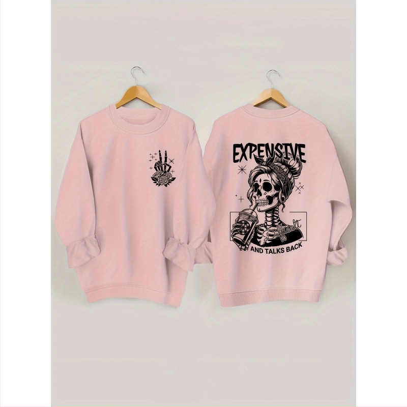 Koponyamintás pulóver, hosszú ujjú, kerek nyakú, lezser S-es kapucnis pulóver