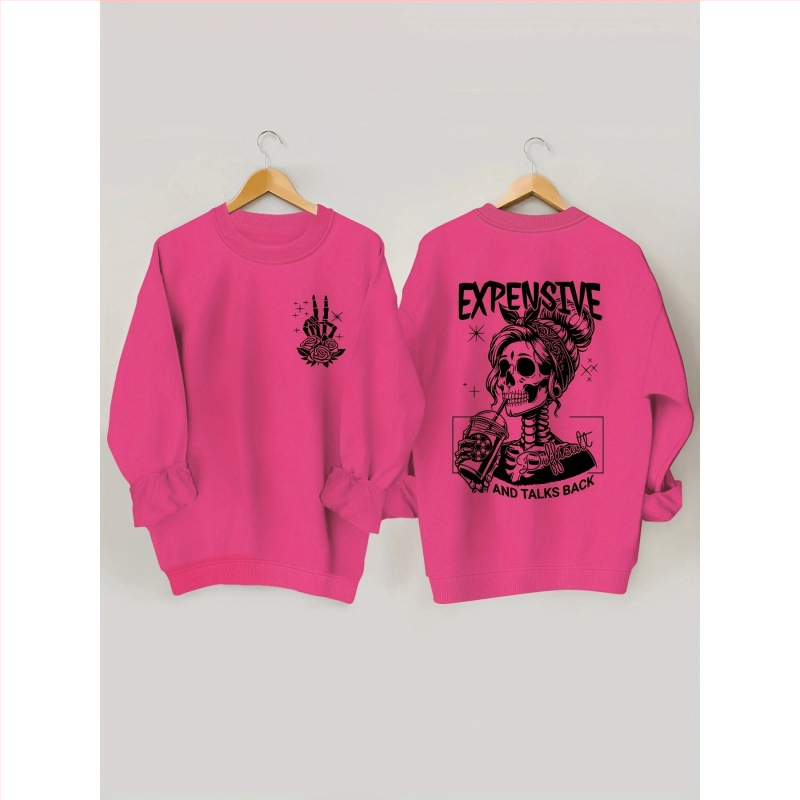 Koponyamintás pulóver, hosszú ujjú, kerek nyakú, lezser S-es kapucnis pulóver