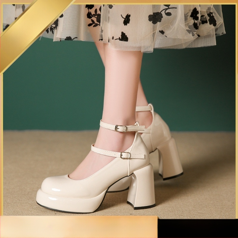 Francia stílusú vastag sarkú Mary Jane bőr női cipők 2025 tavaszi új piros magas sarkú retró tündér stílusú szoknyacipők