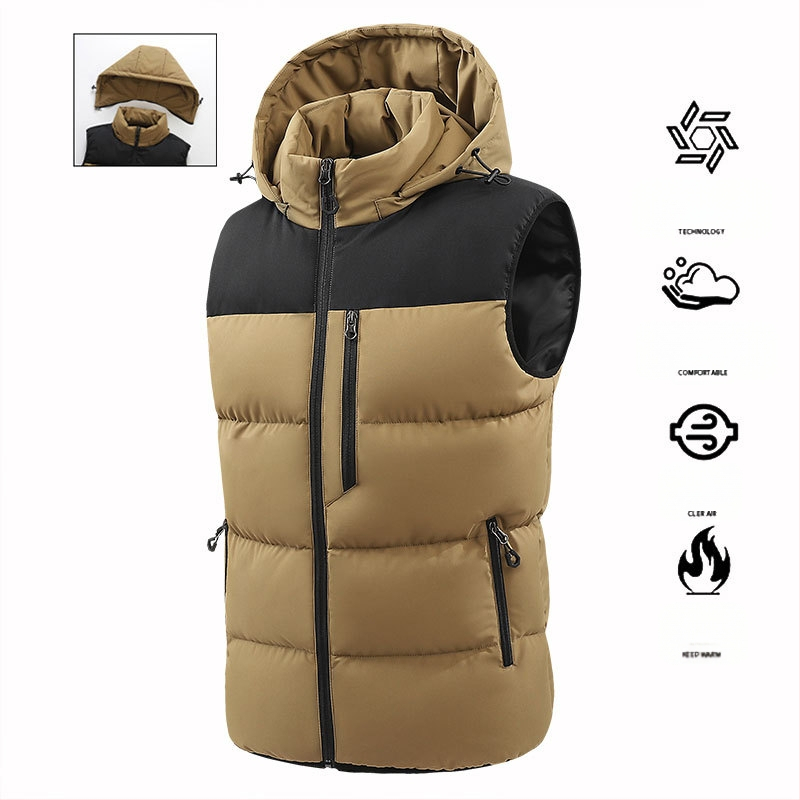 Rudens ir žiemos naujo stiliaus nuimamas gobtuvas vyriška šilta liemenė kontrastingos spalvos liemenė madinga be rankovių medvilninė striukė
