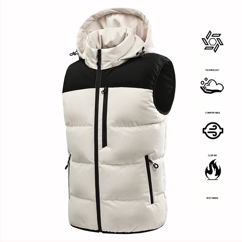 Rudens ir žiemos naujo stiliaus nuimamas gobtuvas vyriška šilta liemenė kontrastingos spalvos liemenė madinga be rankovių medvilninė striukė