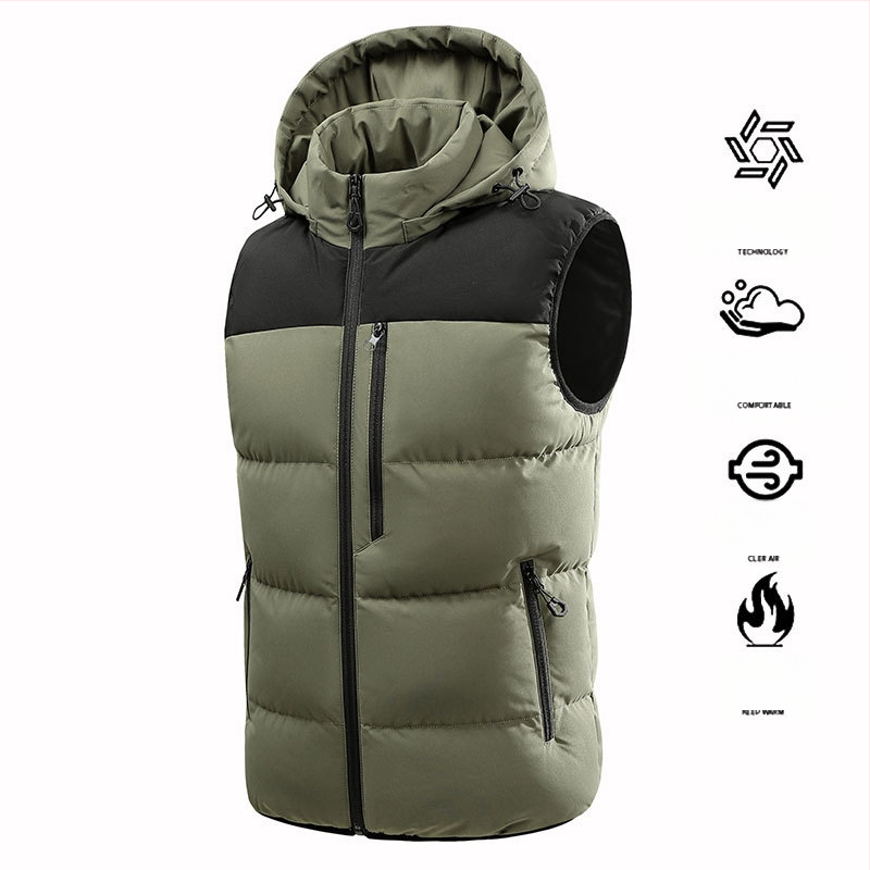 Rudens ir žiemos naujo stiliaus nuimamas gobtuvas vyriška šilta liemenė kontrastingos spalvos liemenė madinga be rankovių medvilninė striukė