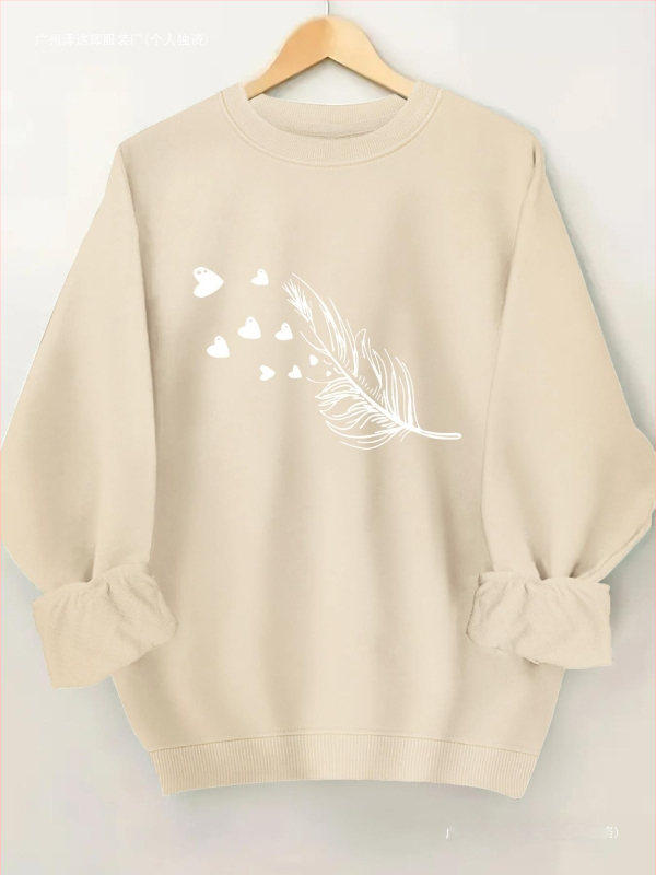 Női lezser, kerek nyakú, kapucnis pulóver geometrikus mintával - puha