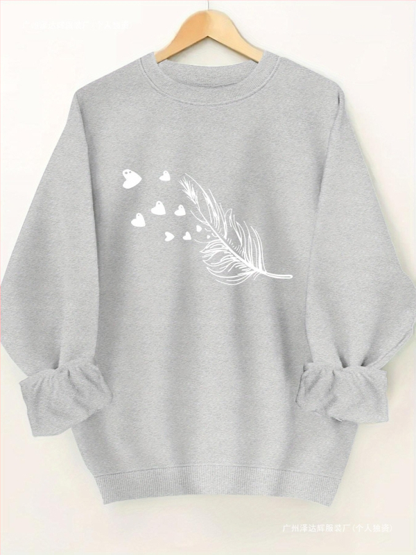 Női lezser, kerek nyakú, kapucnis pulóver geometrikus mintával - puha