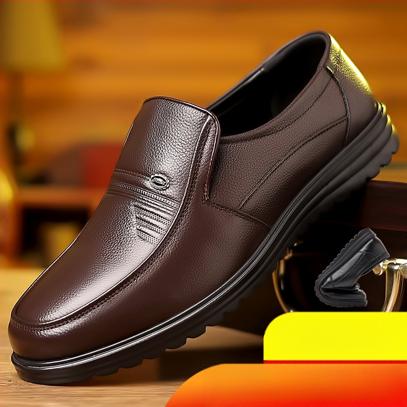 Felső rétegű marhabőr férfi bőrcipő, nagy méret, 47-es üzleti alkalmi cipő, puha talpú, kerek orrú, középkorú és idős apáknak való, száz torony szandál