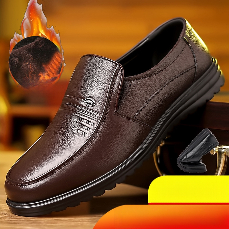 Felső rétegű marhabőr férfi bőrcipő, nagy méret, 47-es üzleti alkalmi cipő, puha talpú, kerek orrú, középkorú és idős apáknak való, száz torony szandál