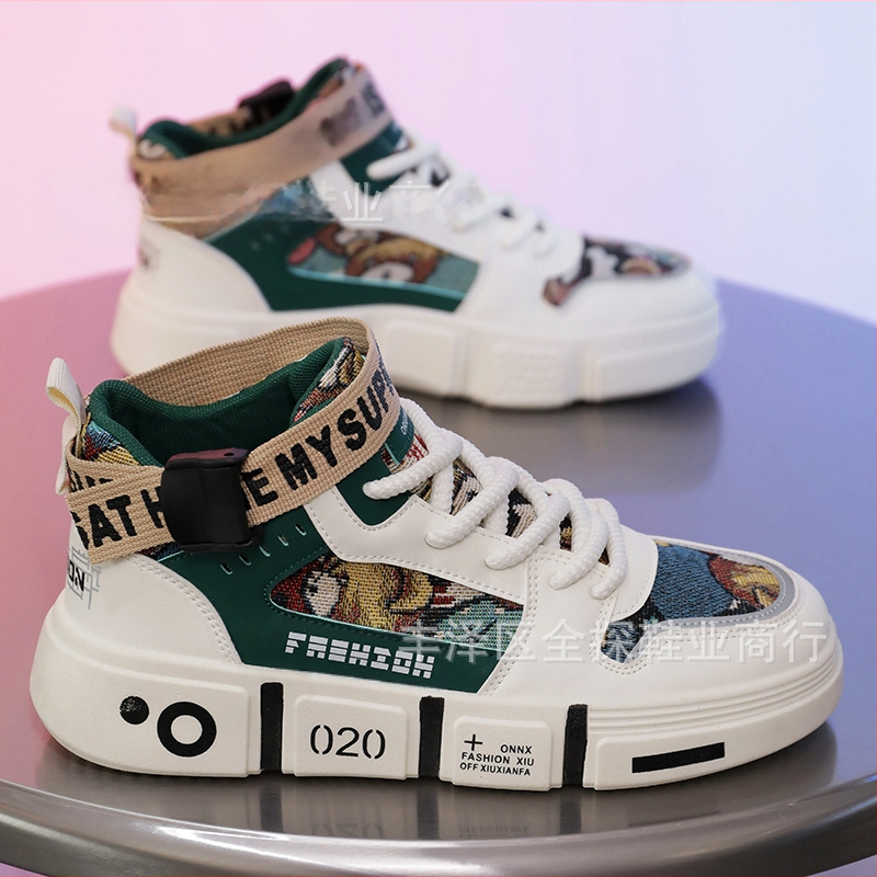 Férfi cipők Tavaszi és őszi vászon magas szárú sportcipők Szülő-gyermek cipők Vastag talpú tornacipők Tizenéveseknek Hétköznapi Közepes szárú Nagyobb gyerek futócipők