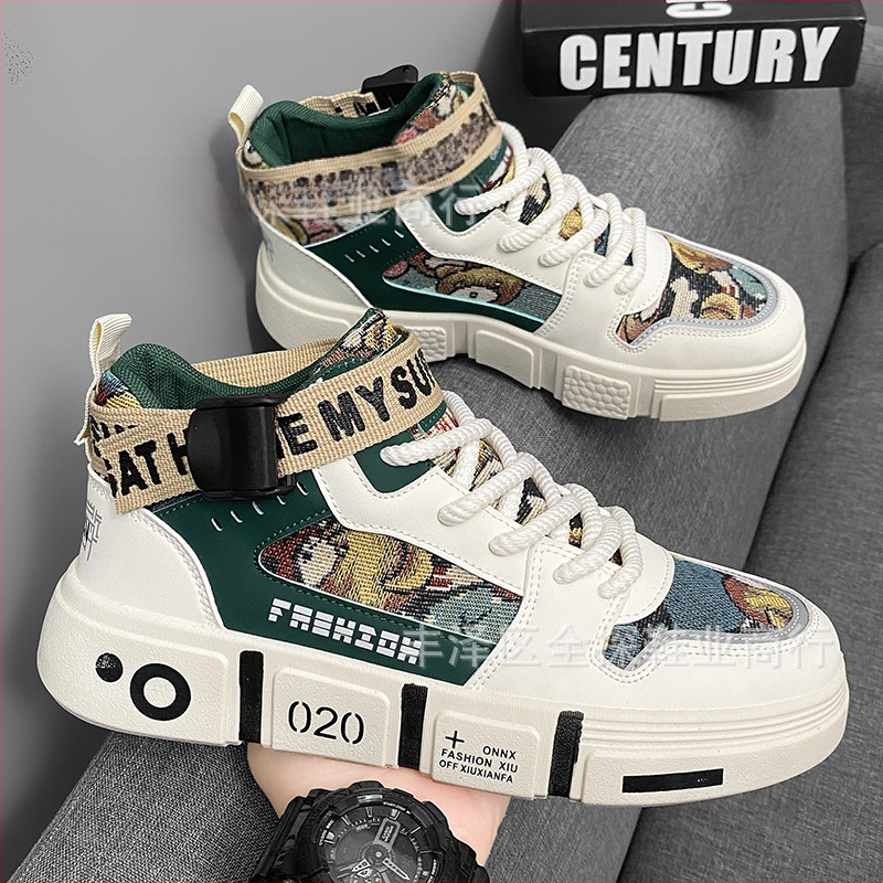 Férfi cipők Tavaszi és őszi vászon magas szárú sportcipők Szülő-gyermek cipők Vastag talpú tornacipők Tizenéveseknek Hétköznapi Közepes szárú Nagyobb gyerek futócipők