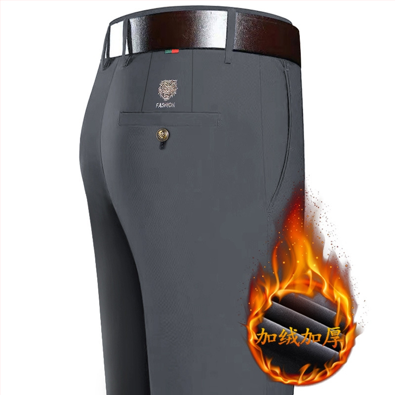 Sügis- ja talvised fliisvoodriga vabaajapüksid meestele, sirged ärilised venivad meeste püksid, tiigripea tikitud Korea stiilis, keskealistele ja noortele meestele, neljapoolsed püksid