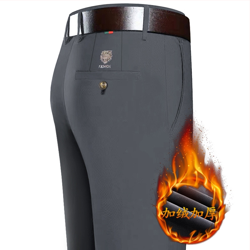 Sügis- ja talvised fliisvoodriga vabaajapüksid meestele, sirged ärilised venivad meeste püksid, tiigripea tikitud Korea stiilis, keskealistele ja noortele meestele, neljapoolsed püksid