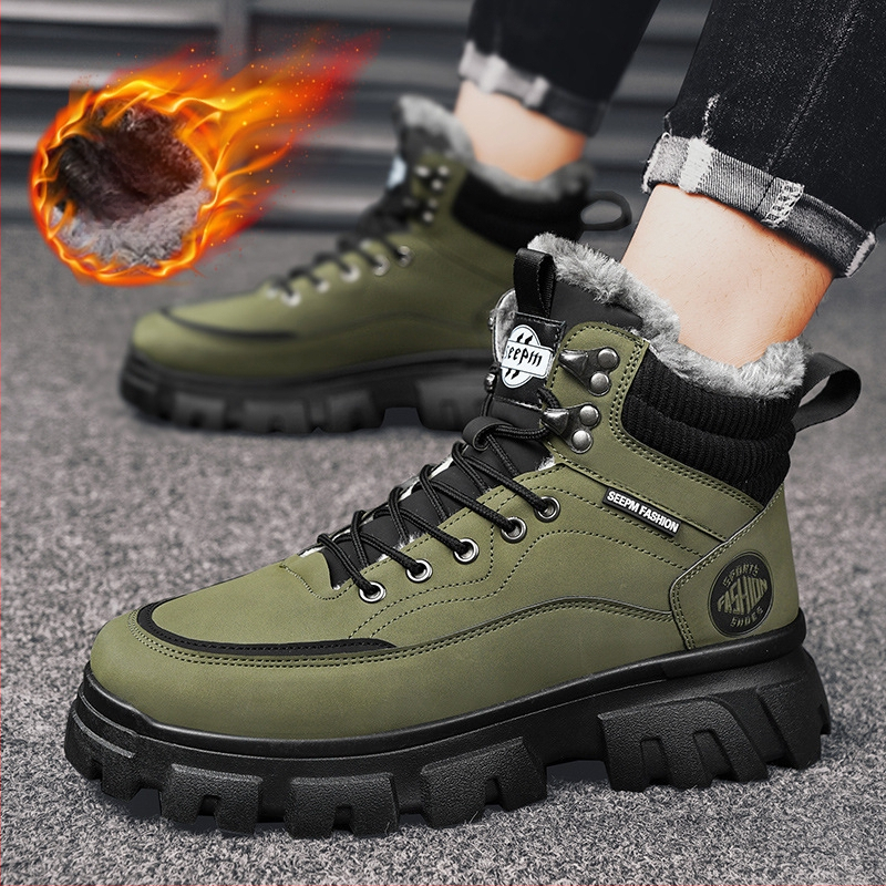 Martin csizma férfiaknak, 2024-es téli hótaposó, polár béléssel, meleg, magas szárú, brit stílusú munkacipő, sokoldalú motoros bőrcsizma